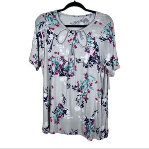 Jessica London Floral Front Cut Out Short Sleeve Top (14/16)